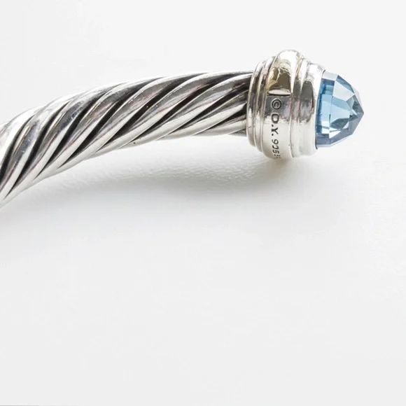 Authentic David Yurman 7mm Cable Classic Bracelet - Blue Topaz & 14K Gold - Picture 3 of 4